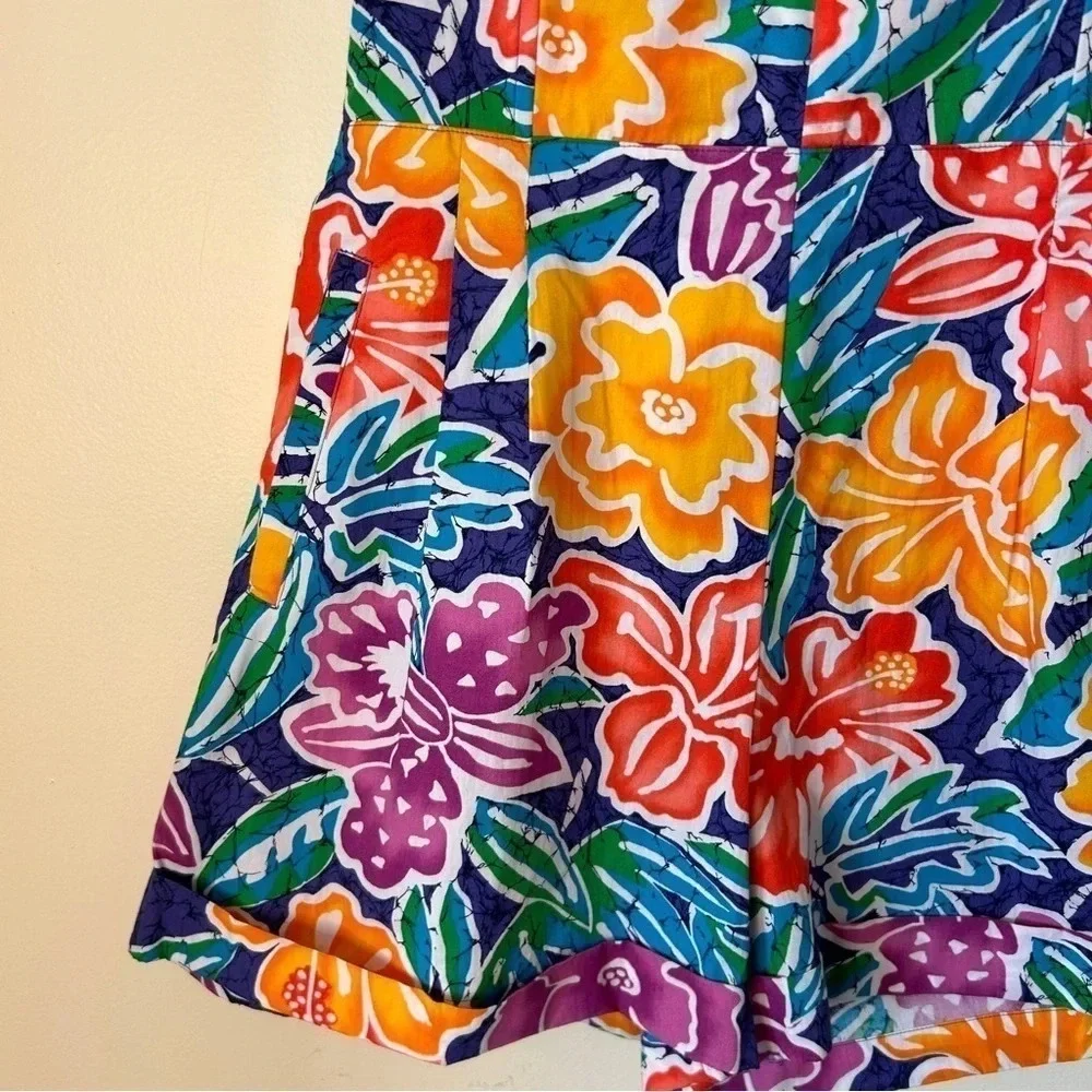 Rare Liz Sport Vintage 1980's Hawaiian Floral Print Strapless Cotton Romper Size - Picture 3 of 6